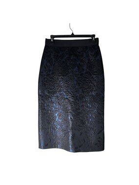 Dolce & Gabbana Blue Metallic Jacquard Floral Pencil Skirt Womens Size IT42